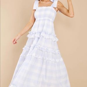 Red dress boutique turn up the radio light blue gingham maxi dress *WITH TAGS*